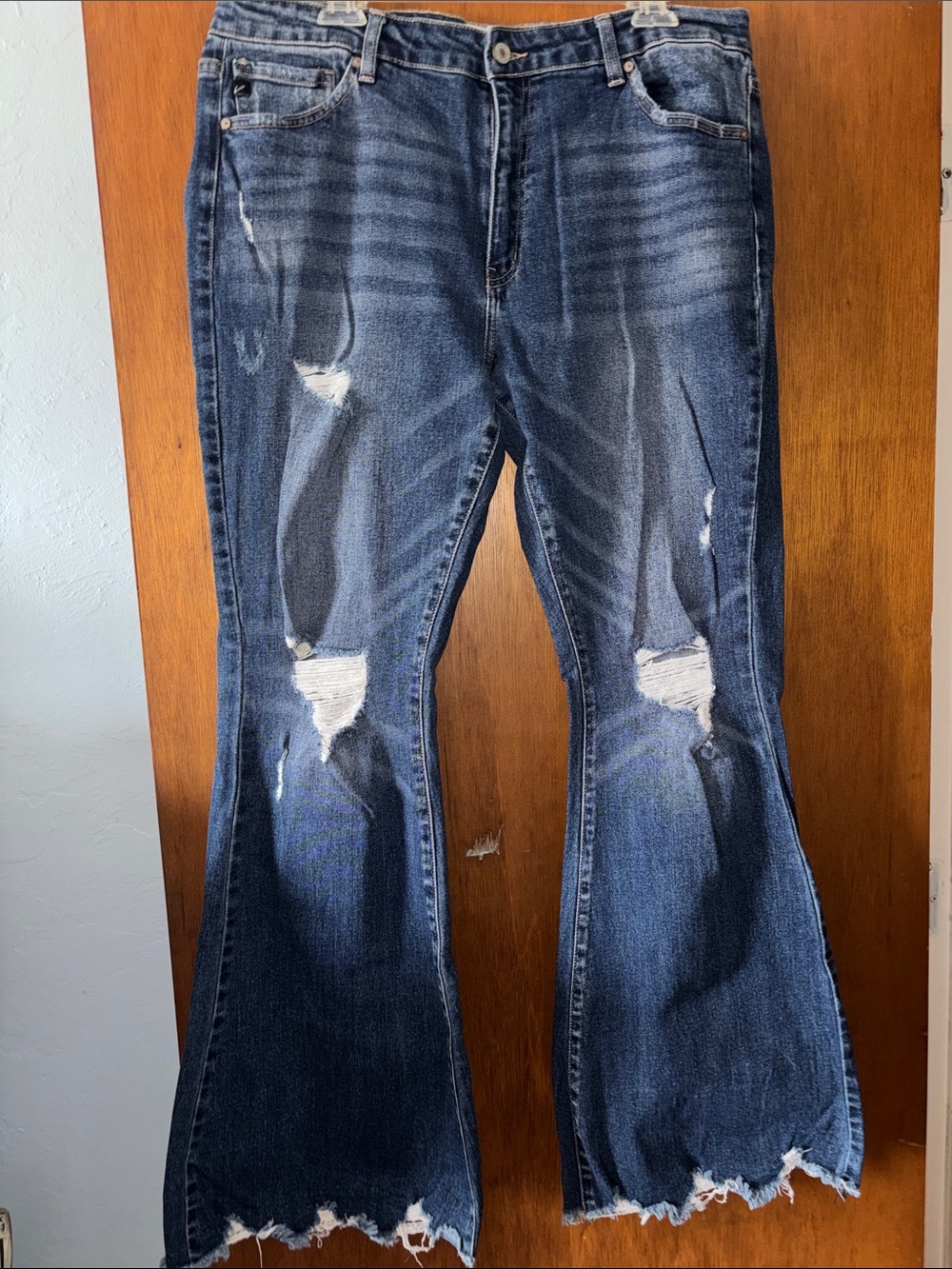 Rancan Maurice’s Distressed Dark Blue Boot-Cut Jeans for Women